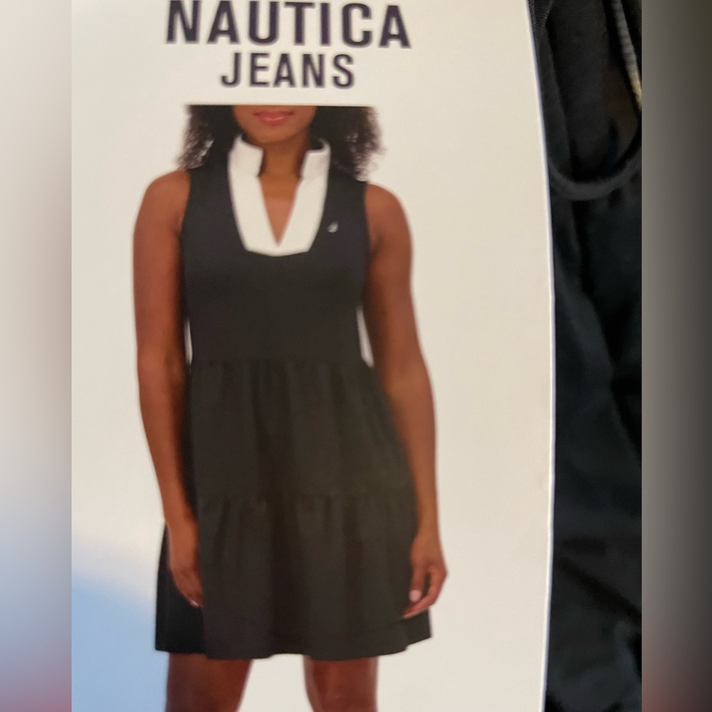 Nautica Jeans White Collar Black Tiered Dress - Picture 4 of 4